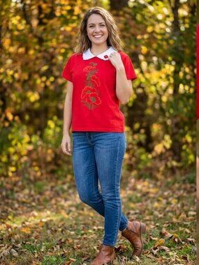 Adorable Red PoppyTop with White Peter Pan Collar Vtg
